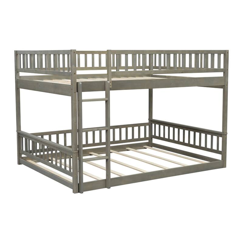 Bunk Bed Frame with Ladder and Guardrails, Detachable Design Wooden Bunk Bedframe into 2 Separate Platform Beds