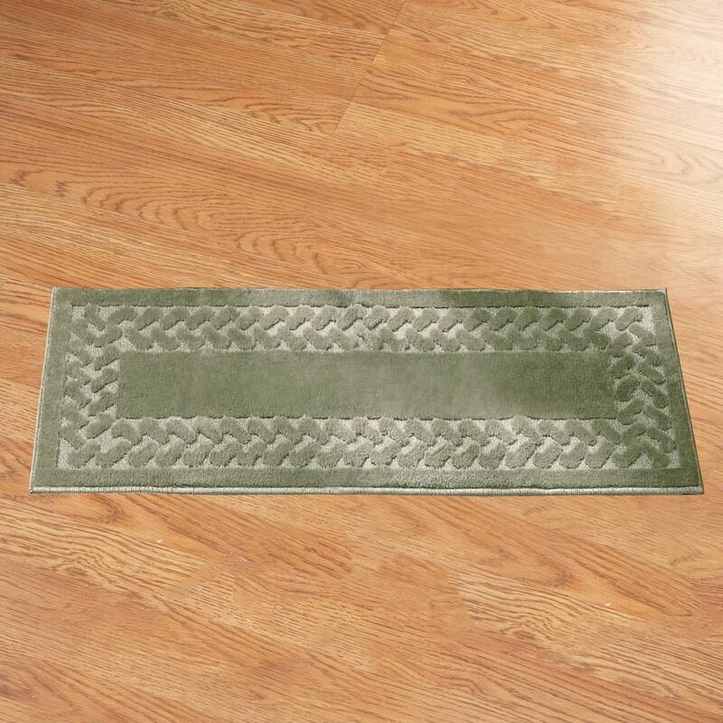 Herringbone Trim Skid-Resistant Backing Accent Rugs - Sage - 27" x 45" - Rectangle