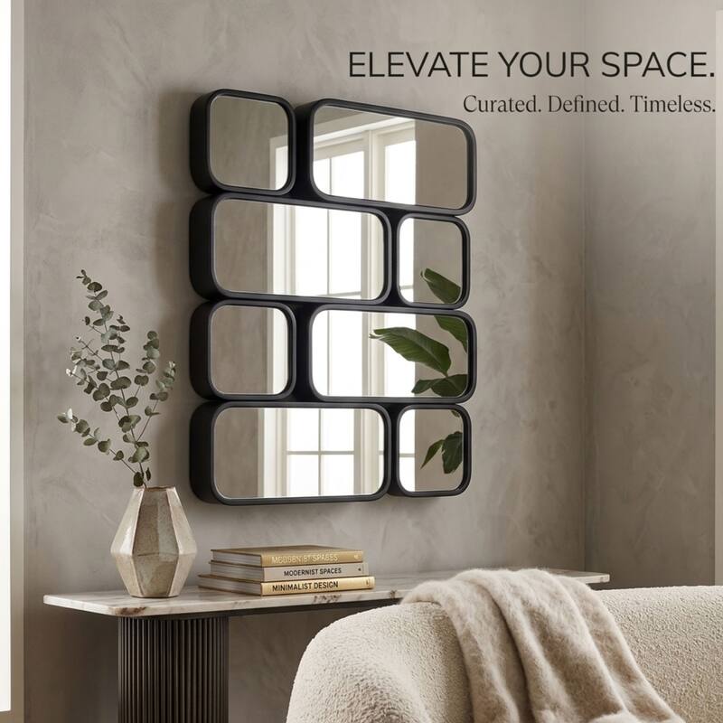 Mosaic Wall Mirror 32"x43" Black Multi Panel Modern Funky Flow Design