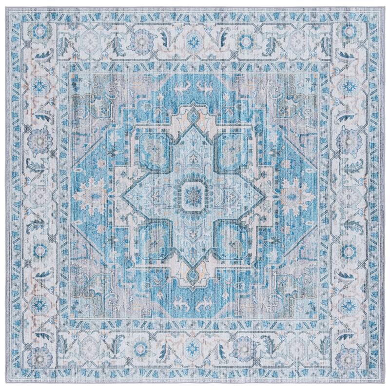 SAFAVIEH Tucson Ava Machine Washable Slip Resistant Shabby Chic - 6' Square - Grey/Turquoise