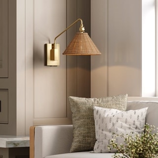 Celeste Rattan Wall Light, Modern Farmhouse Wall Mounted Plug In