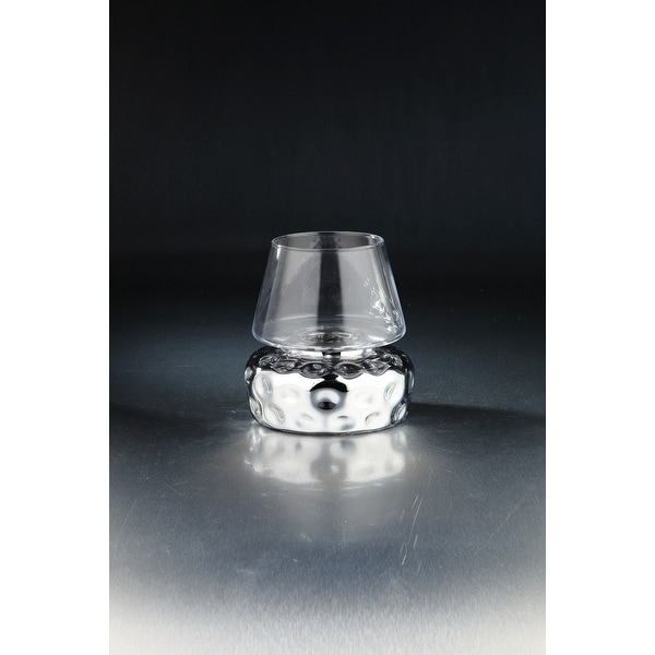 8" Clear and Silver Hand Blown Glass Candle Holder - N/A