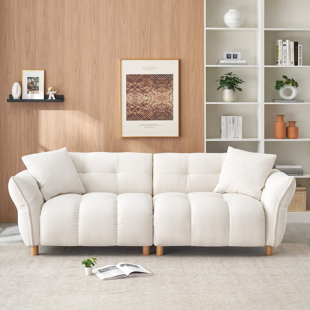 94 inches long, Teddy Sofa with two pillows, three seats, Beige, for Apartment Office Living Room