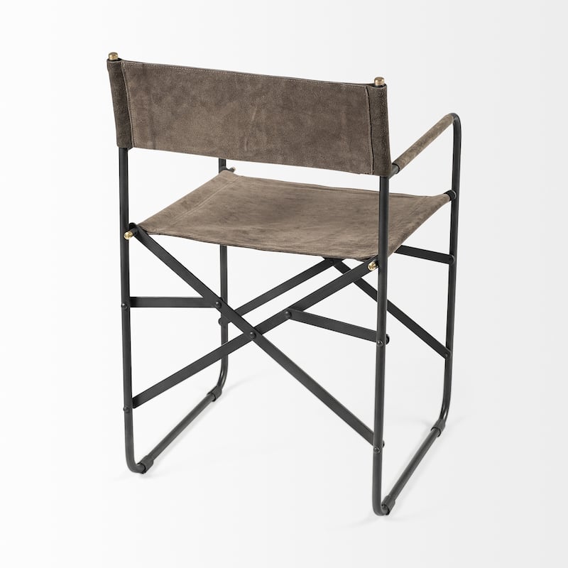 HomeRoots Brown And Black Leather Metal Open Back Dining Arm Chair