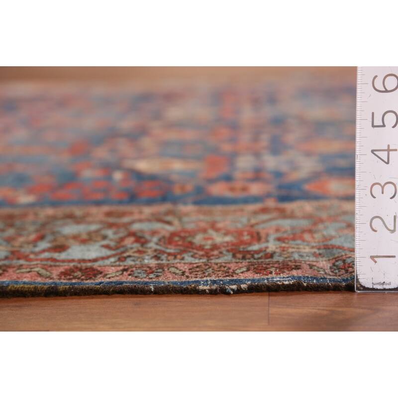 Hand Knotted Oriental 100% Wool Carpet Traditional Geometric Navy Blue & Blues Heriz (serapi) Area Rug - 9' 9'' X 7' 0''