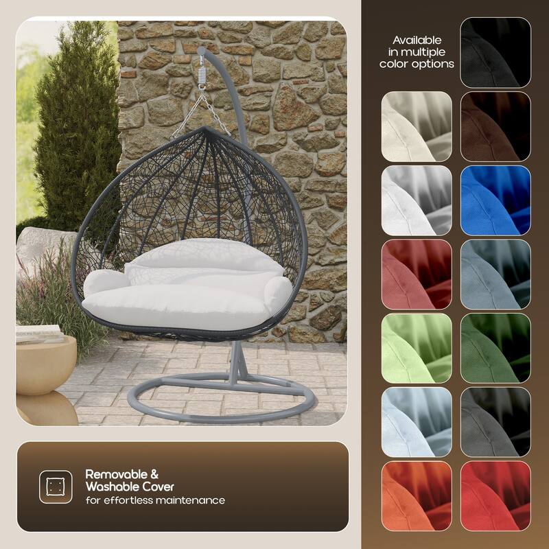 2-Person Egg Swing Chair in Grey Stainless Steel 2-Seater Porch Swing for Outdoor and Indoor - 77.95" Height