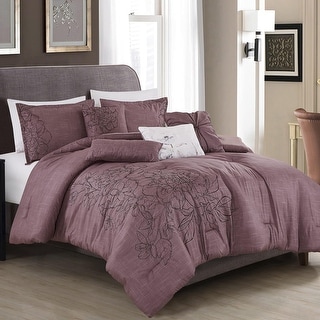 7 Piece Comforter Set Purple Floral Soft Bedding - On Sale - Bed Bath ...