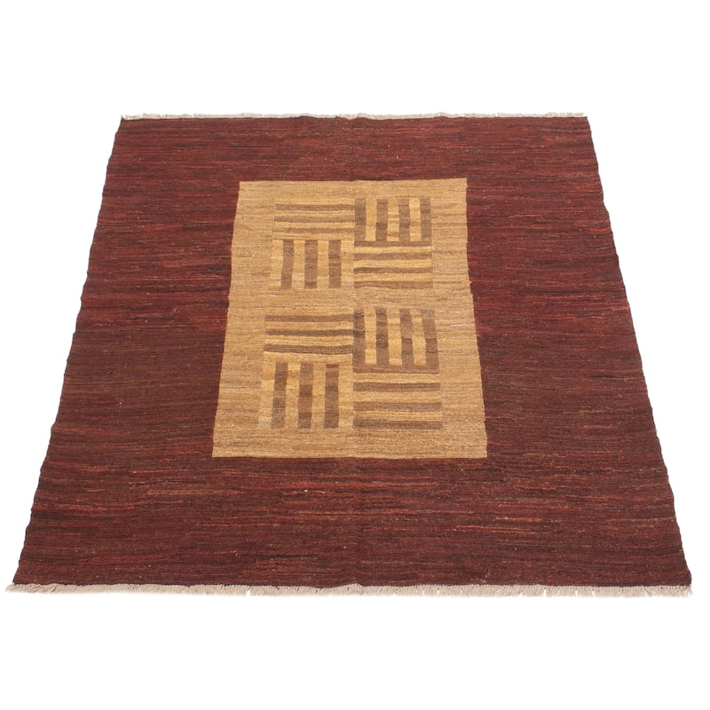 ECARPETGALLERY Flat-Weave Natural Burgundy Wool Tapestry Kilim - 4'10 x 6'7