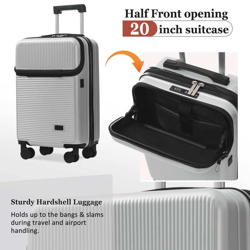 Luggage Sets 5 Piece with Half-opening, Hardside Carry On Suitcase Set with Double Spinner Wheel, with USB Port,TSA Locks