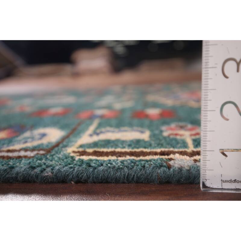 All-Over Green Kazak Oriental Runner Rug Handmade Wool Carpet - 2'6"x 9'11"