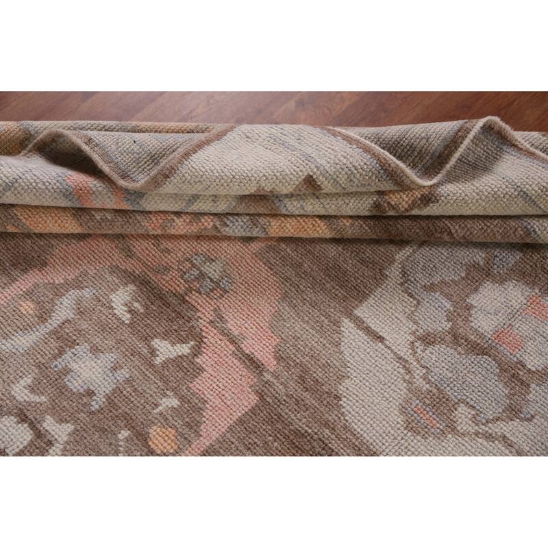 Hand Knotted Oriental 100% Wool Carpet Transitional Geometric Brown Oushak Area Rug - 12' 2'' X 8' 11''
