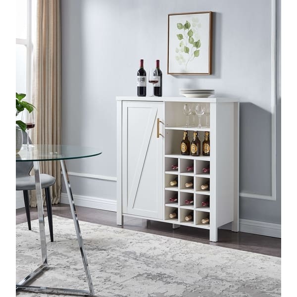 Farmhouse White Wine with 12Bottle Rack and Adjustable Shelves