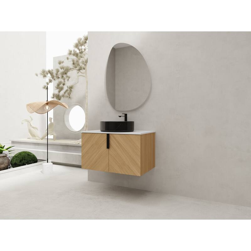 30" Bathroom Vanity with Matt Black Engineered Quartz Sink and Soft Black Drawers, Wall Mounted Floating Bathroom Vanity