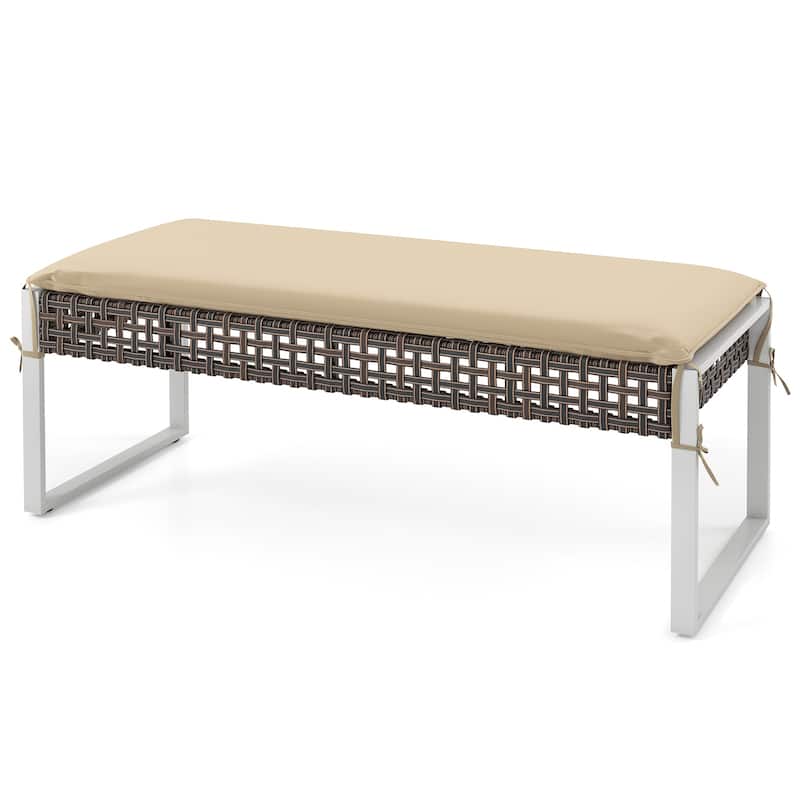 43-Inch 3-in-1 Patio Rattan Ottoman Footrest Bench Coffee Table Seat with Cushion for Backyard Porch - 44.5" x 18.5" x 16.5"