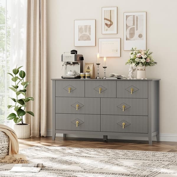 gray gold dresser Fluted 7 Drawer for Bedroom, 54 Inch Wide Modern Wooden Chest of Drawers with Handles - Bed Bath & Beyond floor length dresses