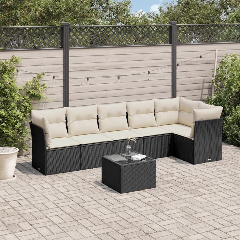 vidaXL Garden Sofa Set Black - 48.8 x 113.8 x 27.2 - Black and cream Large With table