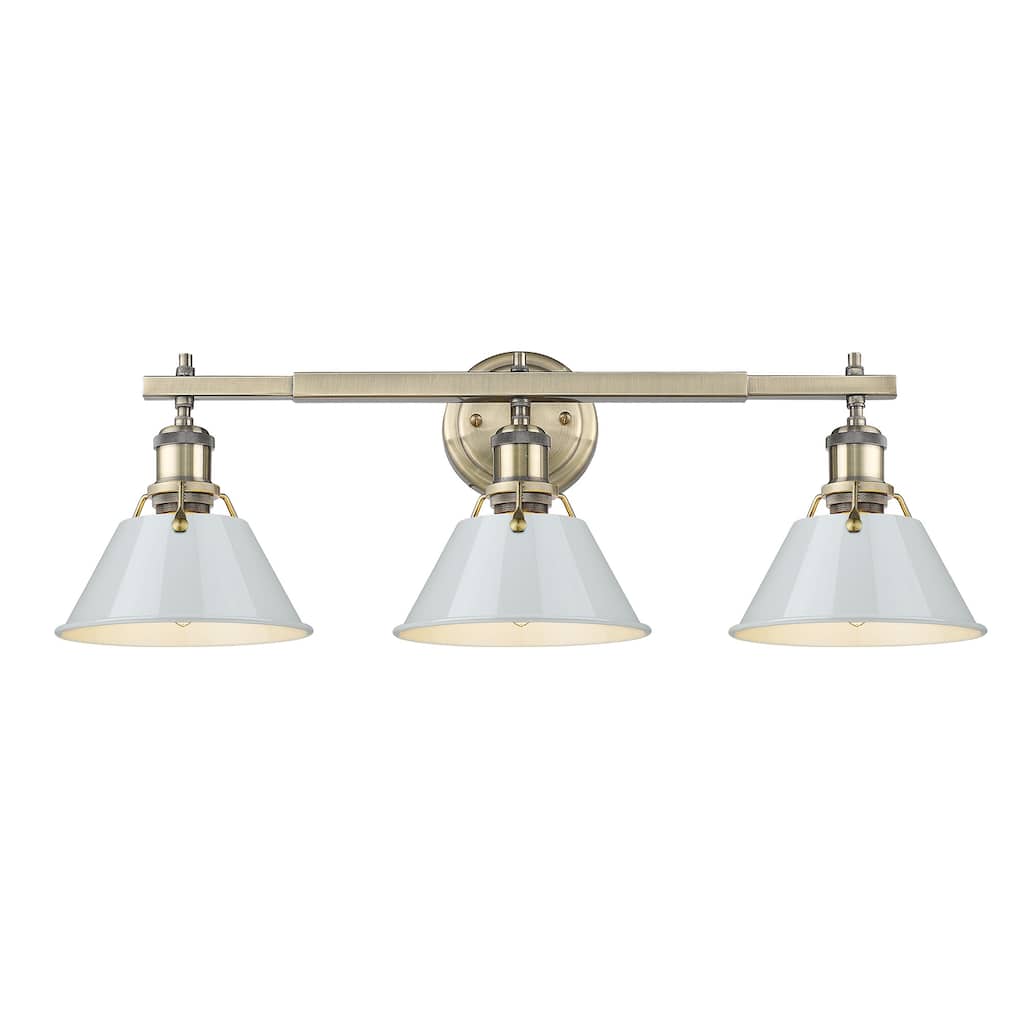 Orwell 3-Light Vanity Light in Aged Brass with Dusky Blue - Gold