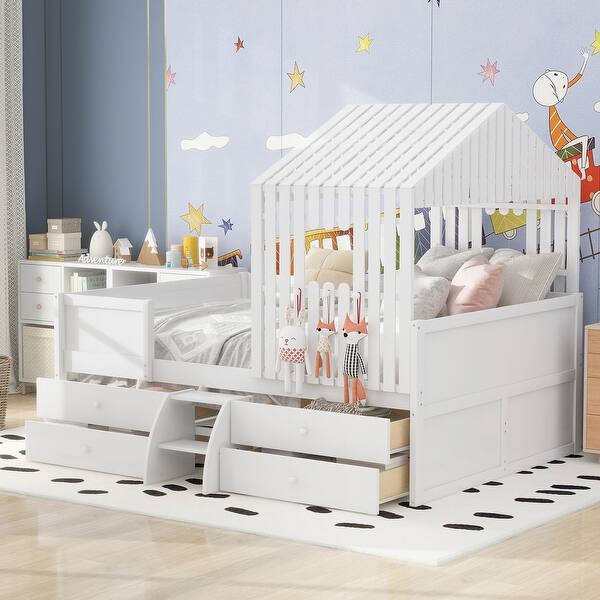 slide 2 of 26, Full House Loft Bed with Drawers - Efficient Under-Bed Storage