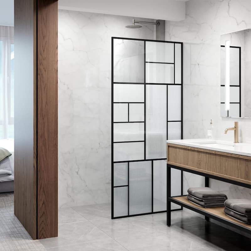 VIGO Meridian LineArt™ 34" W x 74" H Framed Shower Screen in Matte Black