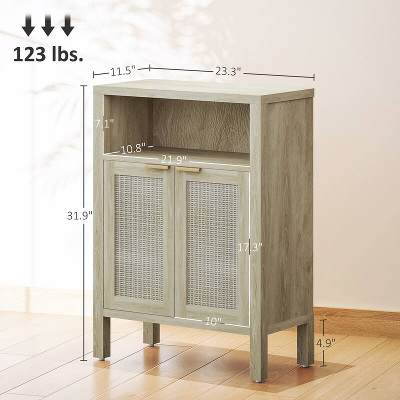 Rossetta Modern Nordic Classic Rattan Element Bar Cabinet with with Adjustable Shelves