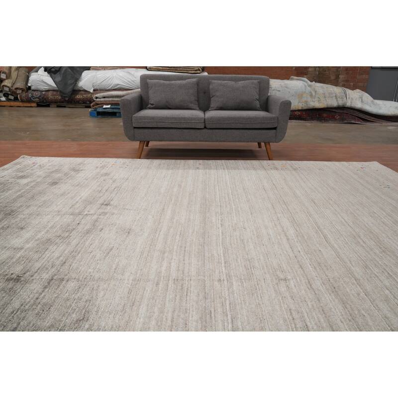 Hand Knotted Oriental Viscose Silk Carpet Tribal Animal Pictorial Greys & Charcoal Gabbeh Area Rug - 11' 11'' X 9' 1''