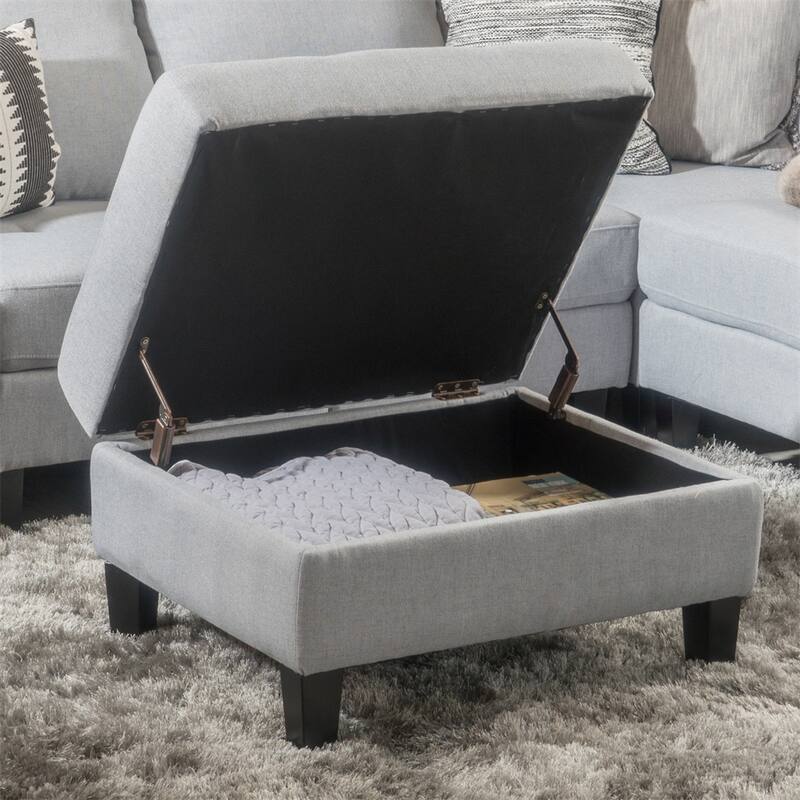 Tufted Large Rectangular Storage Ottoman - Light Grey
