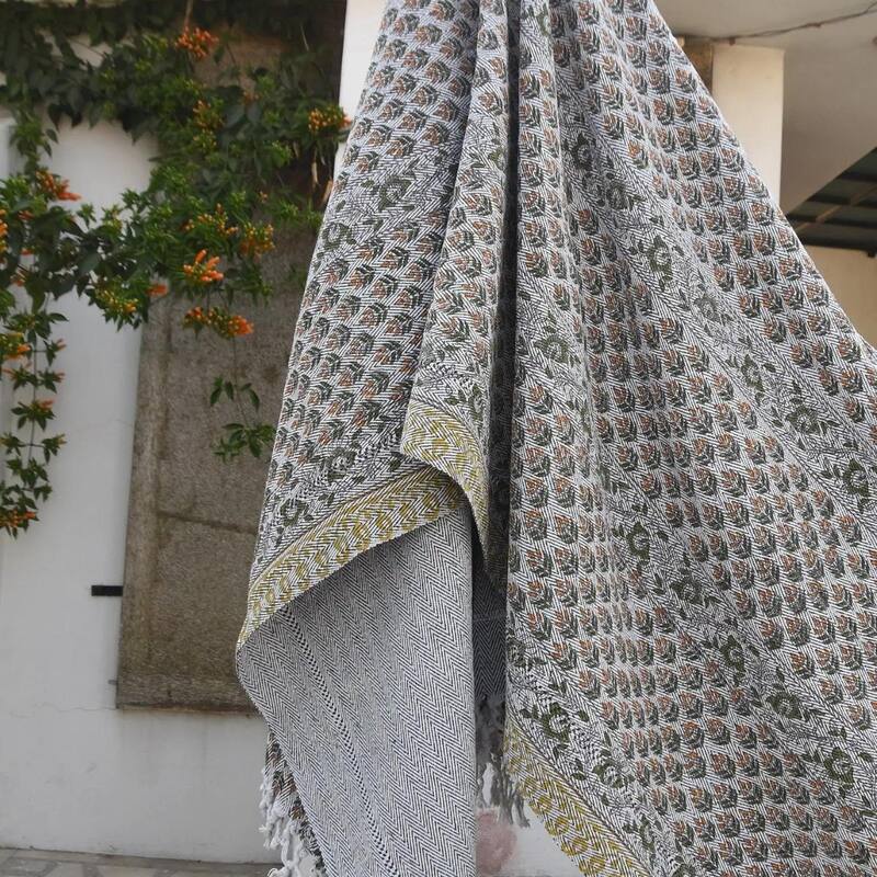 Fabdivine Alia Handcrafted Cotton Throw - Traditional Block Print, Ethnic Living Room Accent,Handwoven Decorative Blanket, 90x54