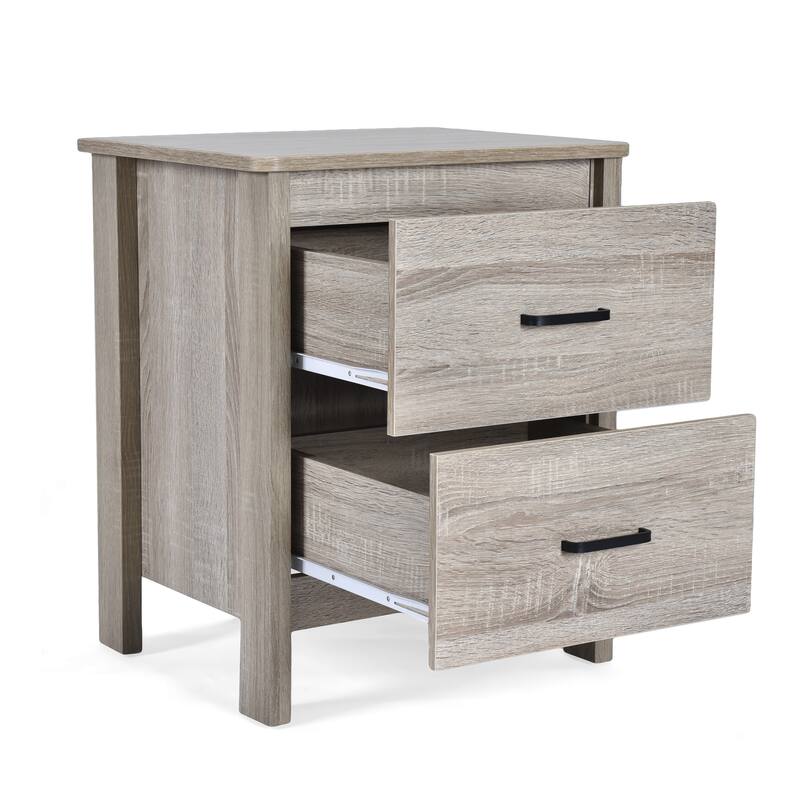 Faux Wood Nightstand with 2 Drawers, Contemporary Design, Easy Toolless Assembly, Storage Organizer for Bedroom
