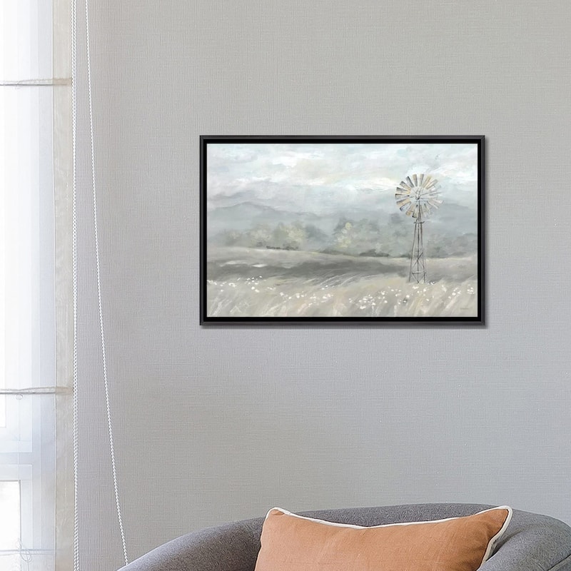 iCanvas "Country Meadow Windmill Landscape Neutral" by Cynthia Coulter Framed