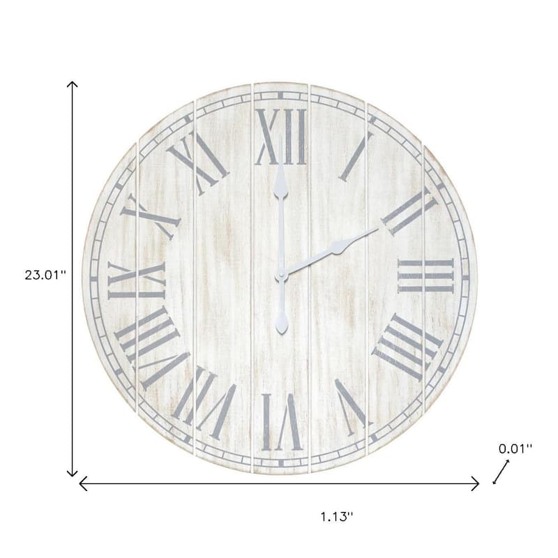 HomeRoots 23" Light Gray And Dark Gray Wood Plank Vintage Style Round Wall Clock - 23.01 in. x 23.01 in. x 1.13 in.