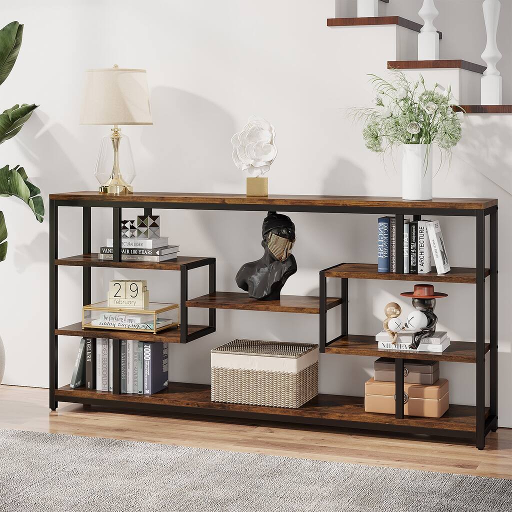 70.87 Inche Narrow Long Console Sofa Table with Storage for Entryway,7-Tier Hallyway Accent Table