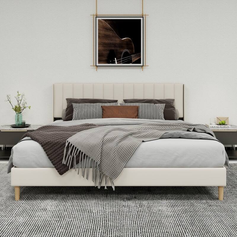 Caxkun Upholstered Platform Bed Frame with Wingback headboard