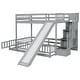 preview thumbnail 25 of 38, Twin Over Full Size Floor Bunk Bed with Slide and Safety Guardrails, Wooden Bunk Bedframe with Storage Staircase and Fence