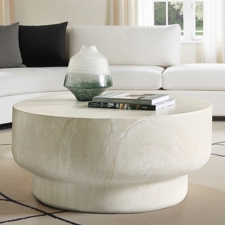 HULALA HOME Amagoya Modern 32"W Concrete Top Full Assembly Round Coffee Table