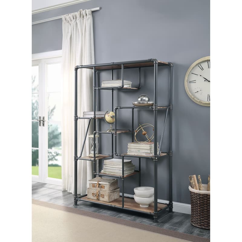 Industrial Bookshelf with 8 Shelves - Oak
