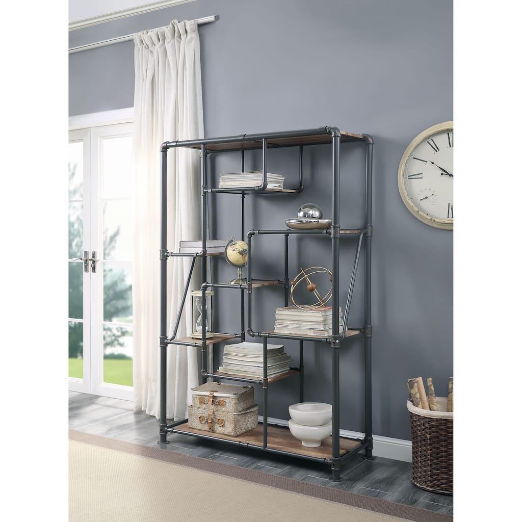 Industrial Bookshelf with 8 Shelves