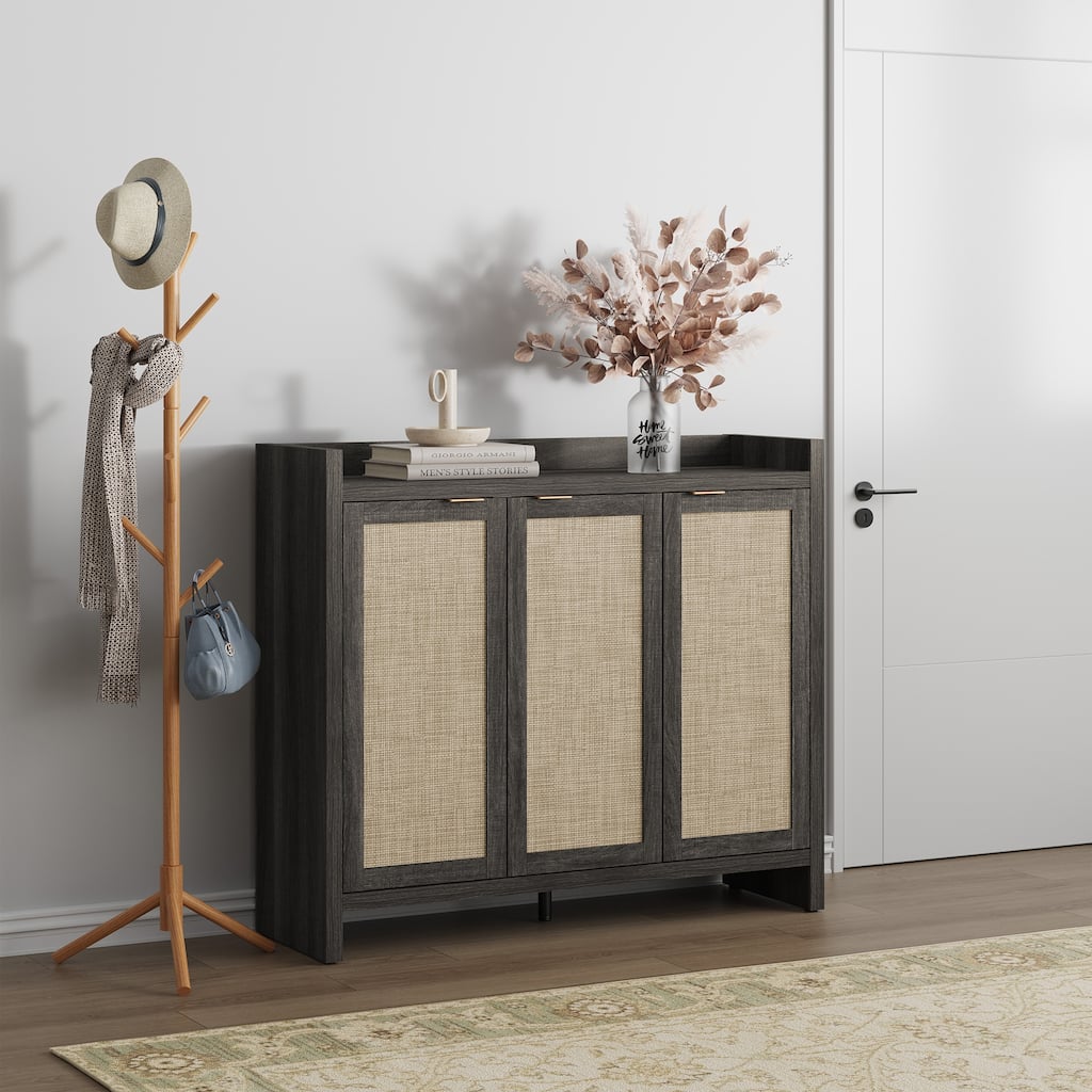 Five - Tier Storage Rustic - Flavored Rattan Shoe Cabinet