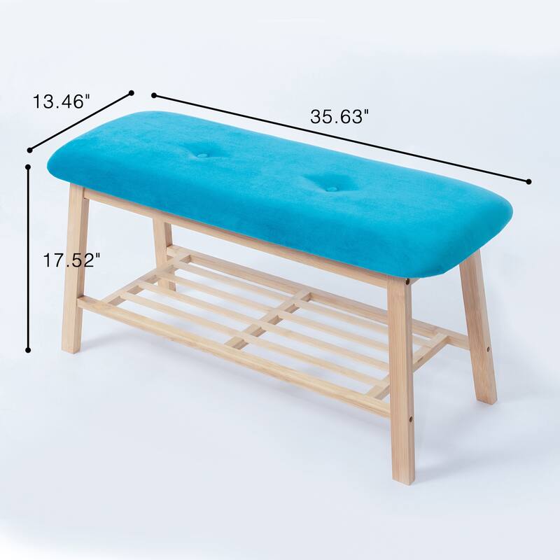 StorageWorks Tufted Bench, Entryway Bench with Shoe Storage Shelf - 36.22"x13.78"x17.72"