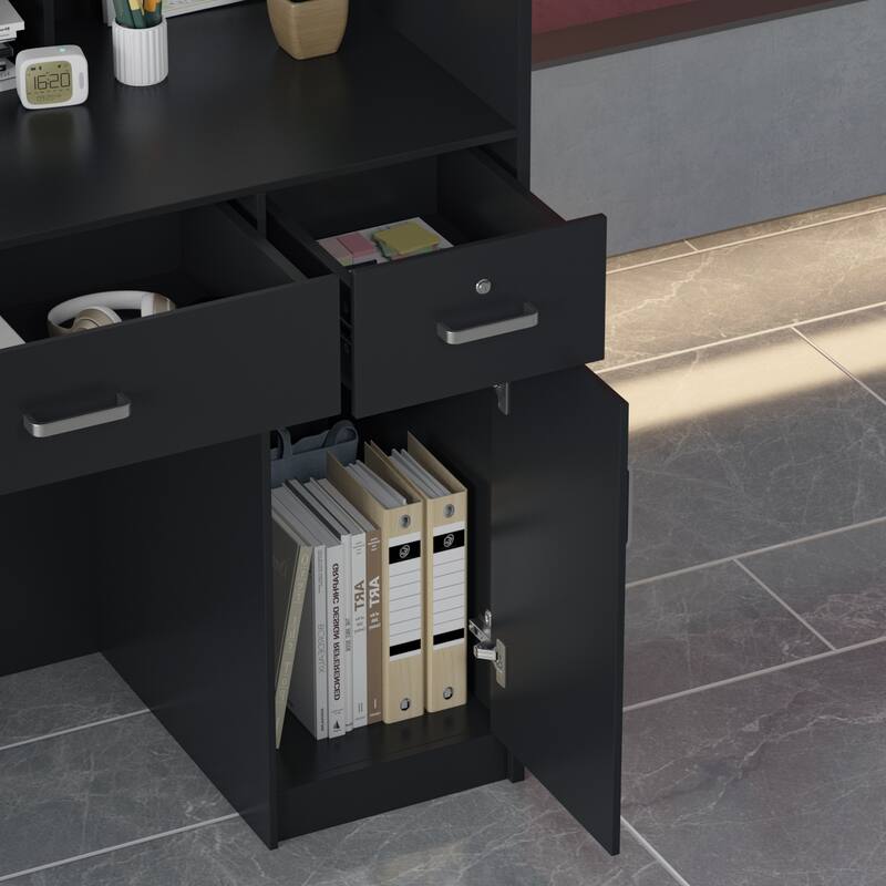 Timechee Reception Desk Counter with Lockable Drawers, Black