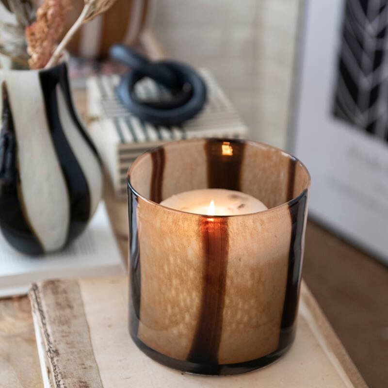 Glass Candle Holder with Stripes
