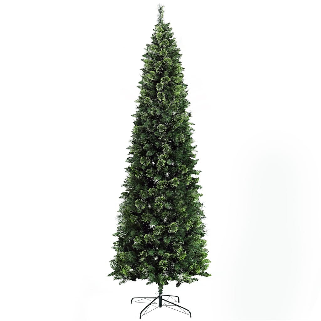 9FT Tall Auto Open Pencil Artificial Christmas Tree with 1298 Branches & Steel Base
