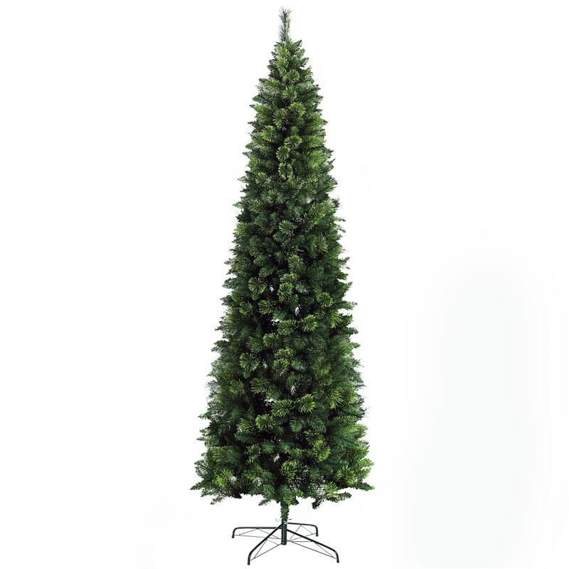 HOMCOM Pencil Artificial Christmas Tree - Auto Open, Steel Base, Pine Needles, Green