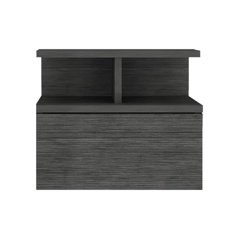 Modern Grey Wall Mounted Floating Nightstand with Storage Drawer and 2 Shelves for Living Room or Office