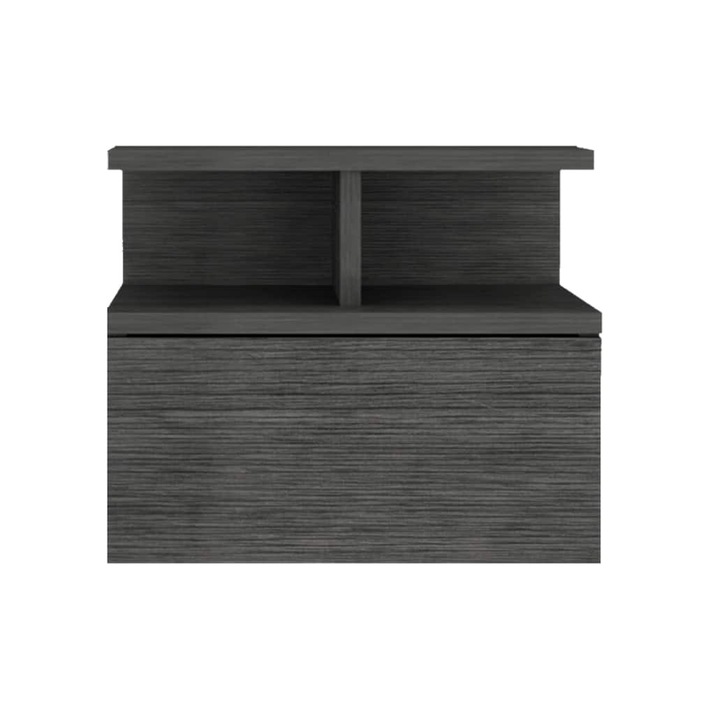 Modern Grey Wall Mounted Floating Nightstand with Storage Drawer and 2 Shelves for Living Room or Office
