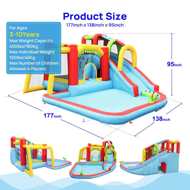 7 in1 Inflatable slide water park bouncing house outdoor Soccer garden bouncer with Splash pool & Water gun & Climbing wall