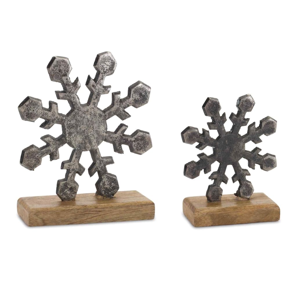 Snowflake On Wooden Base Christmas Tabletop Decorations 7.75" Set of 6