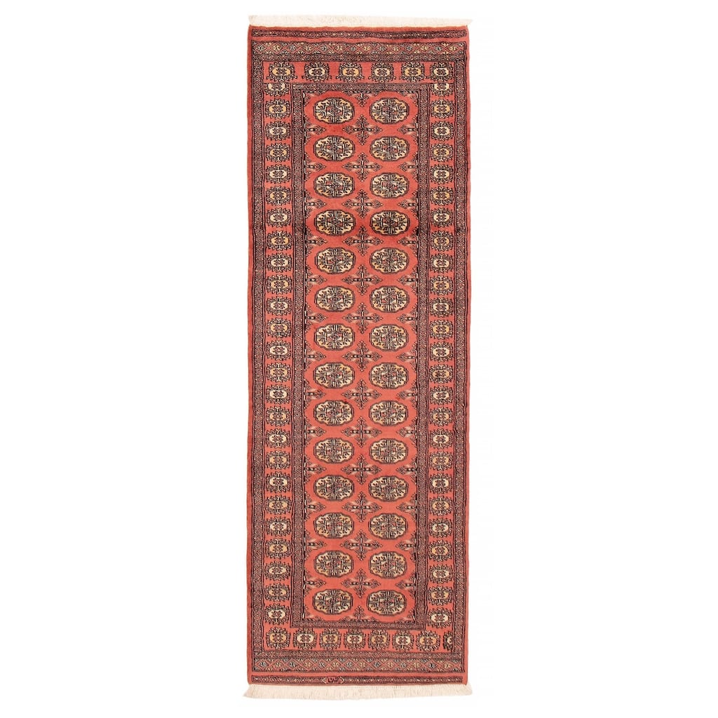 ECARPETGALLERY Hand-knotted Peshawar Bokhara Coral Wool Rug - 2'8 x 7'10