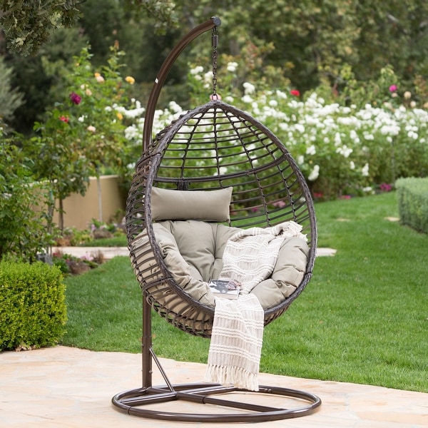 Layla Outdoor Hanging Wicker Basket Chair by Christopher Knight