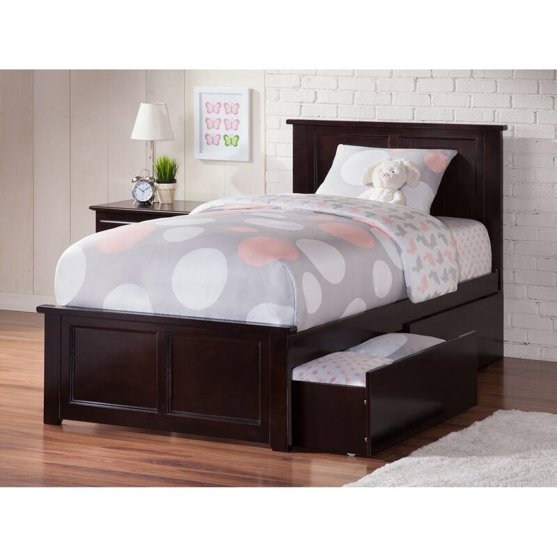 Platform Bed with Footboard & 2 Drawers - Solid Wood Storage Bed Frame