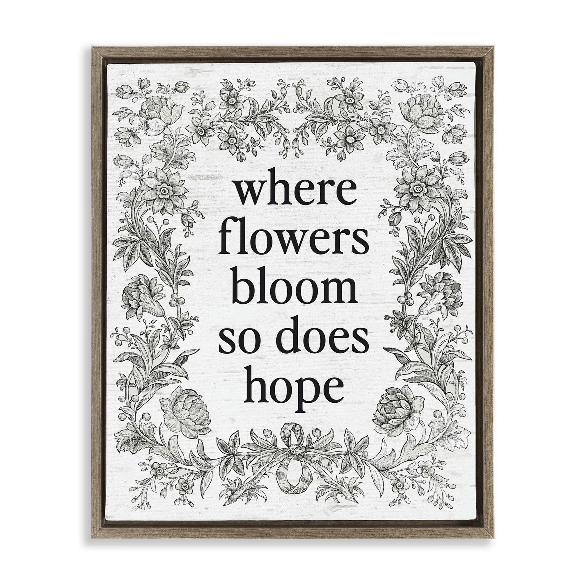 Stupell Hope Blooms Vintage Border Framed Floater Canvas Wall Art Design By Lettered and Lined